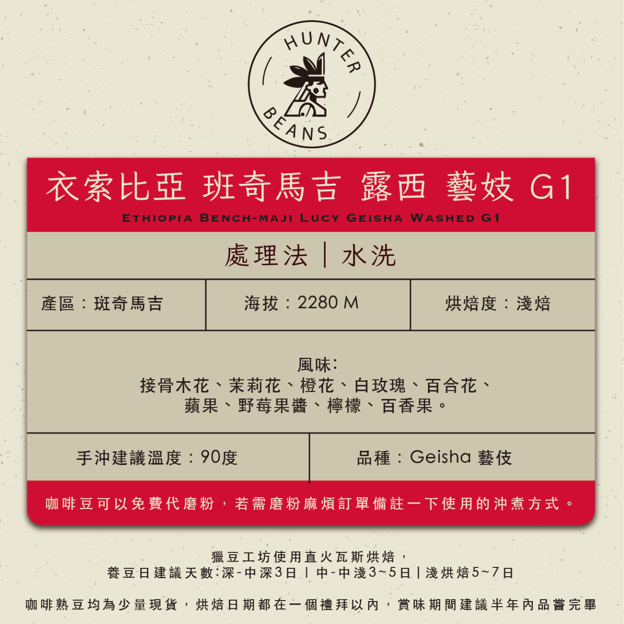 (咖啡熟豆) 獵豆工坊 衣索比亞 班奇馬吉 露西 藝妓 水洗 225g/450g 咖啡豆