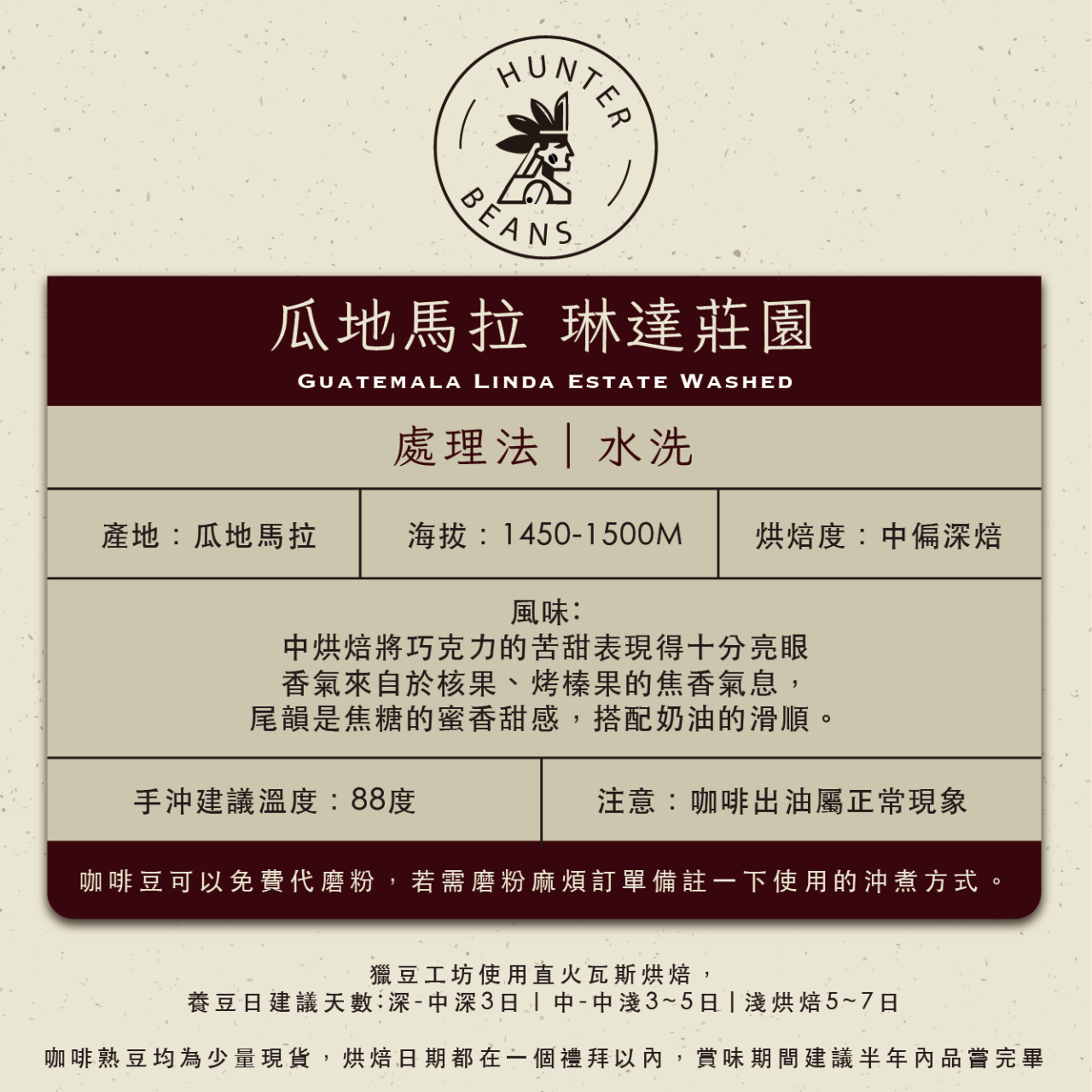 (咖啡熟豆) 獵豆工坊  瓜地馬拉 琳達莊園 水洗 225g/450g  咖啡豆