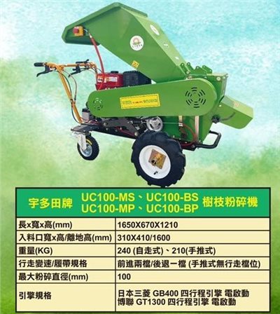 宇多田牌UC100 系列 樹枝粉碎機