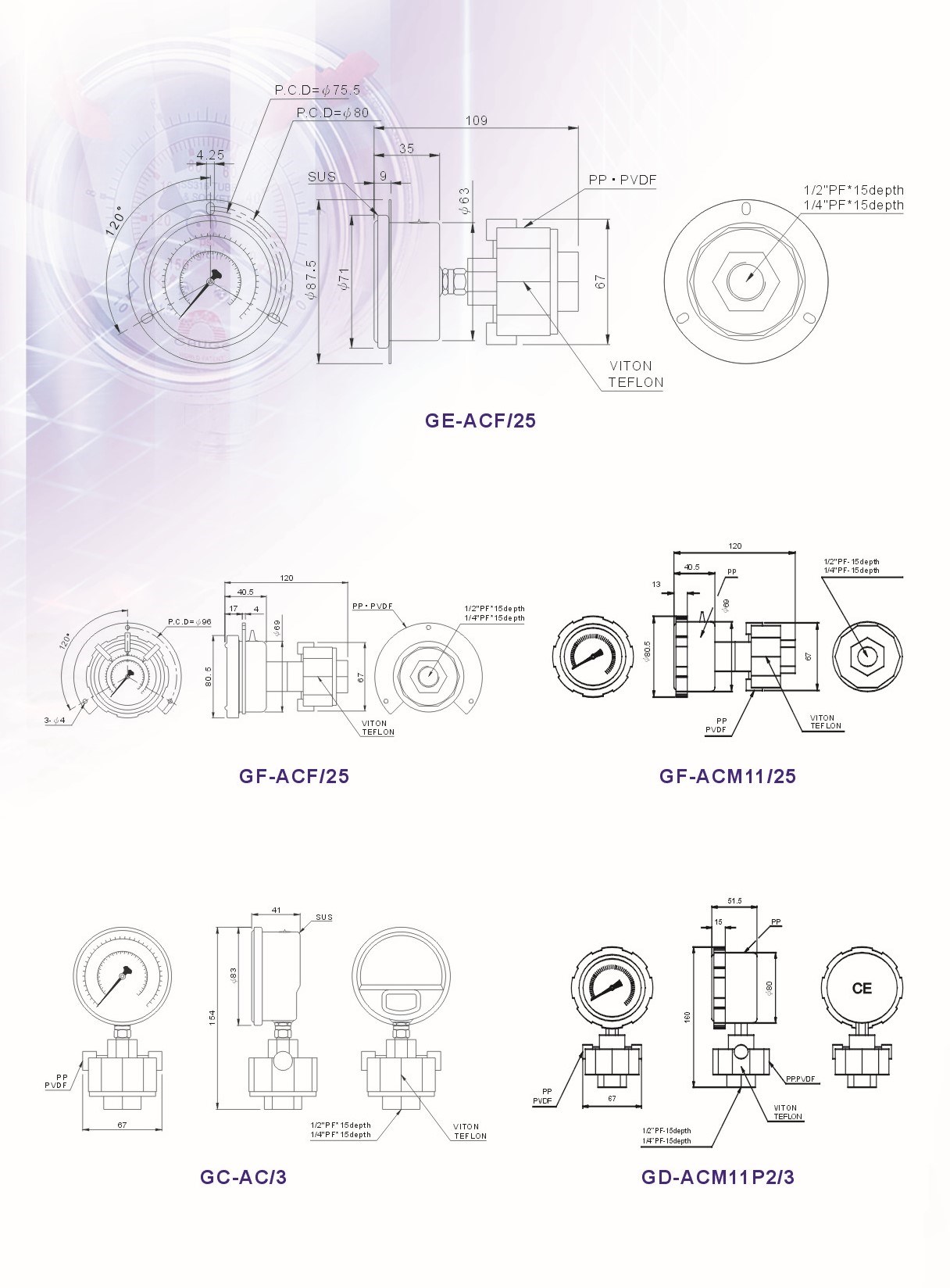 PP diaphragm pressure gauge contact type