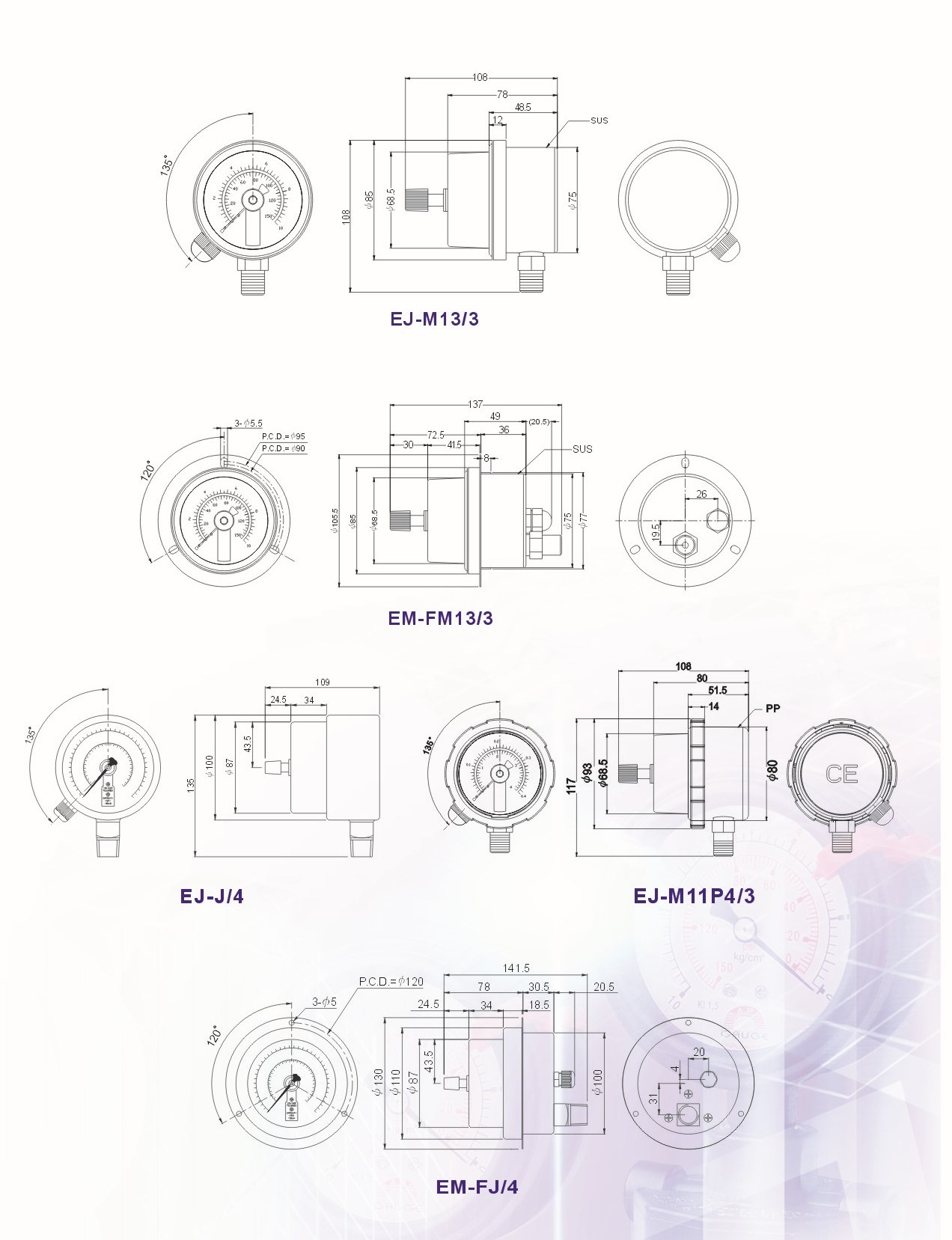 Electric contact pressure gauge models